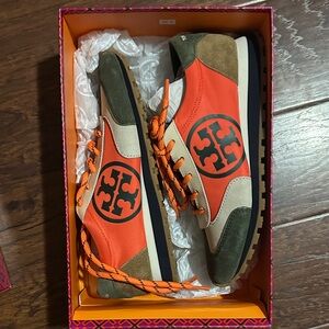 Tory Burch Orange and Olive Sneakers
